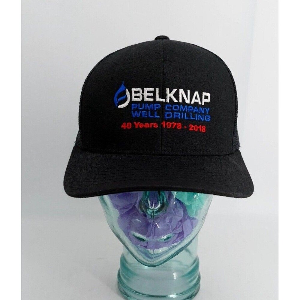 Belknap Pump Company Black and mesh snapback trucker hat
